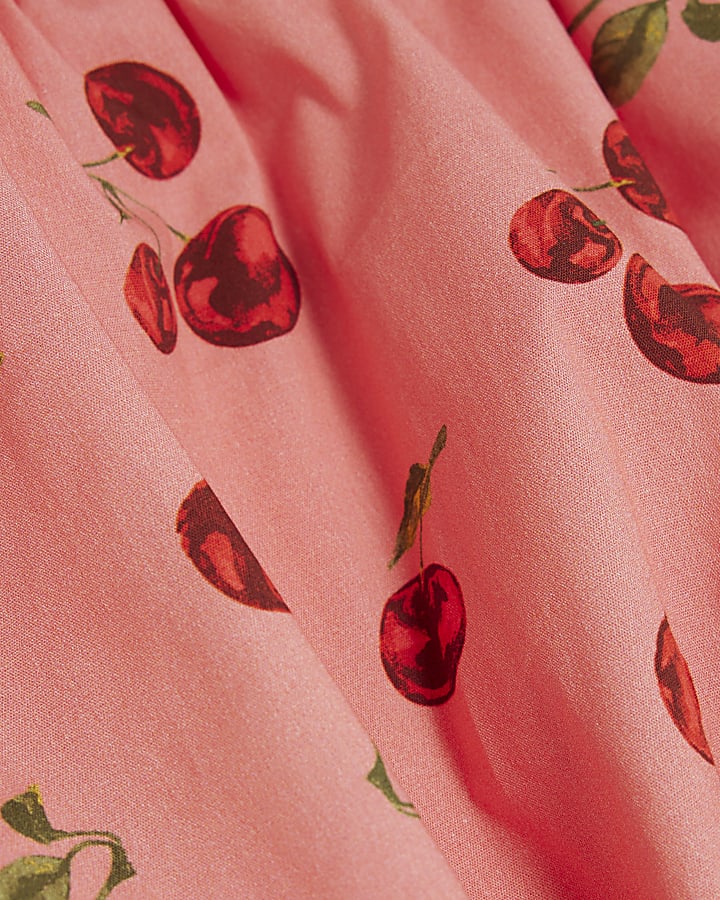 Girls Pink Cherry Bubble Hem Skirt