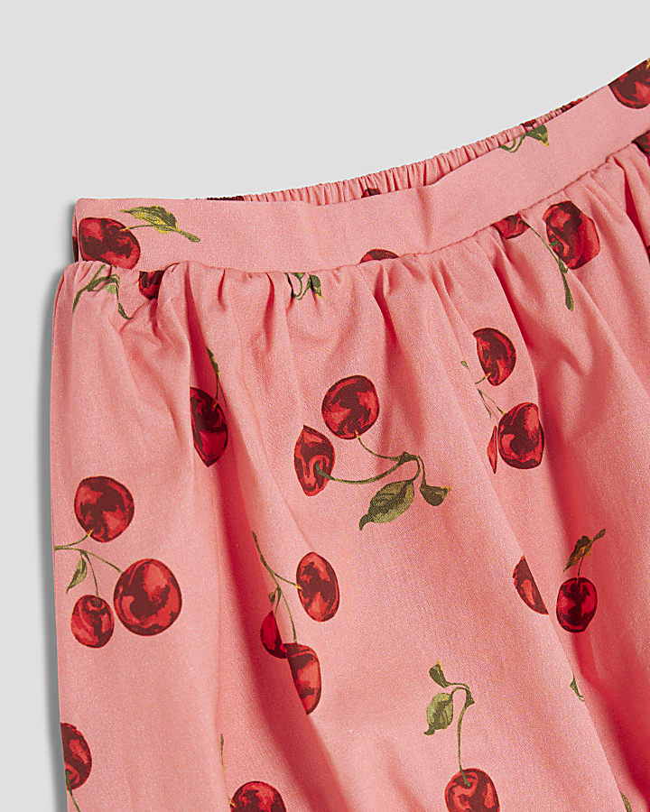 Girls Pink Cherry Bubble Hem Skirt