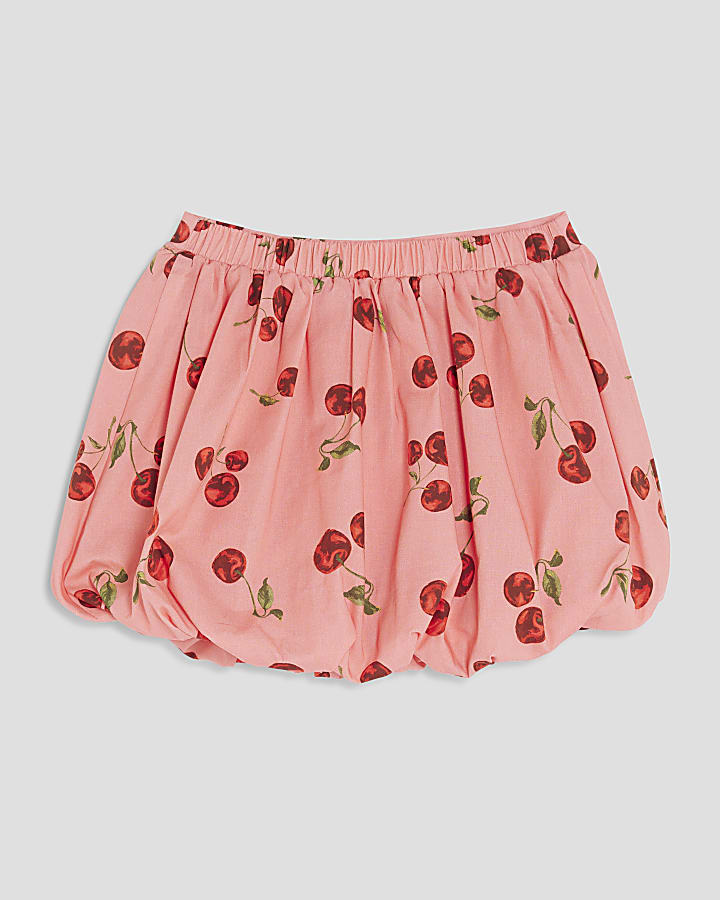 Girls Pink Cherry Bubble Hem Skirt