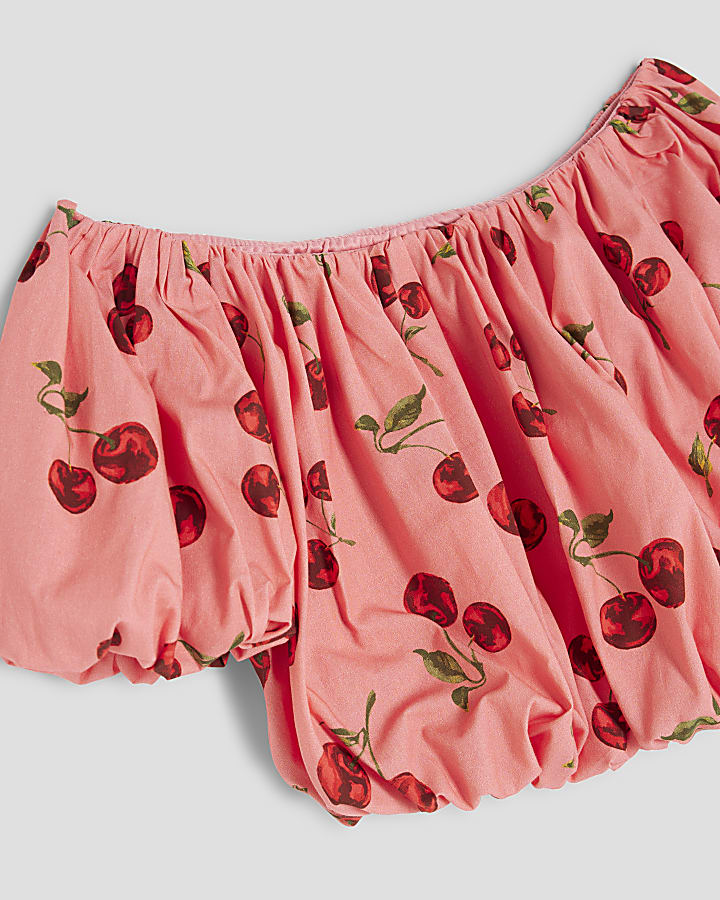 Girls Pink Cherry Crop Top