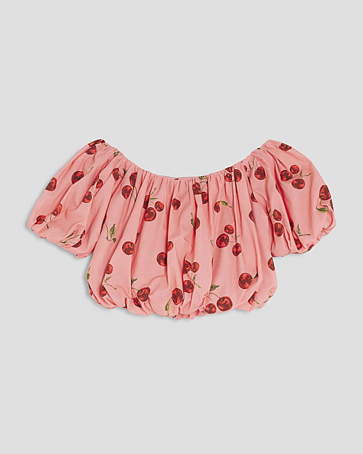 Girls Pink Cherry Crop Top