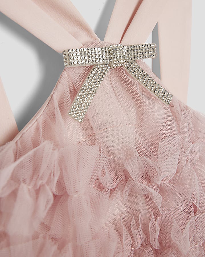 Girls Pink Tulle Layered Halter Neck Dress