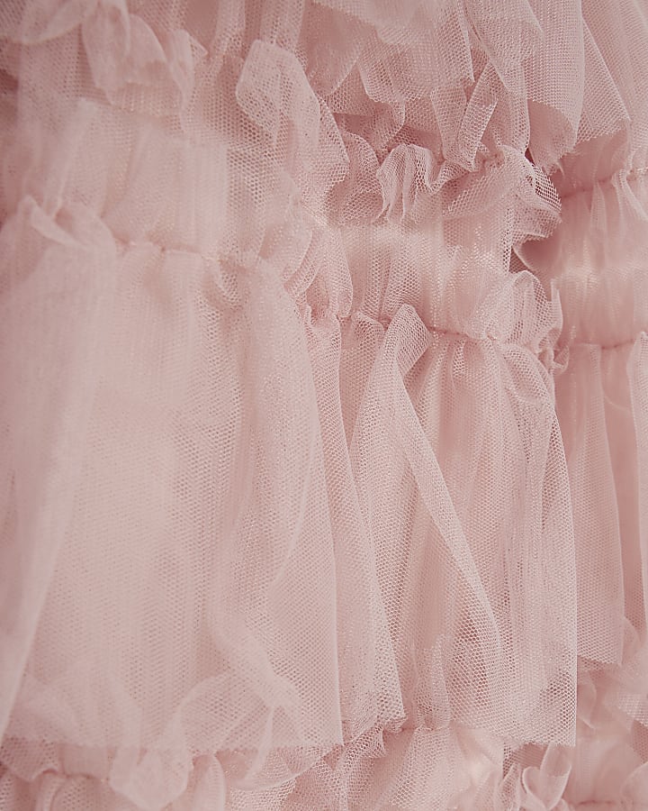 Girls Pink Tulle Layered Halter Neck Dress