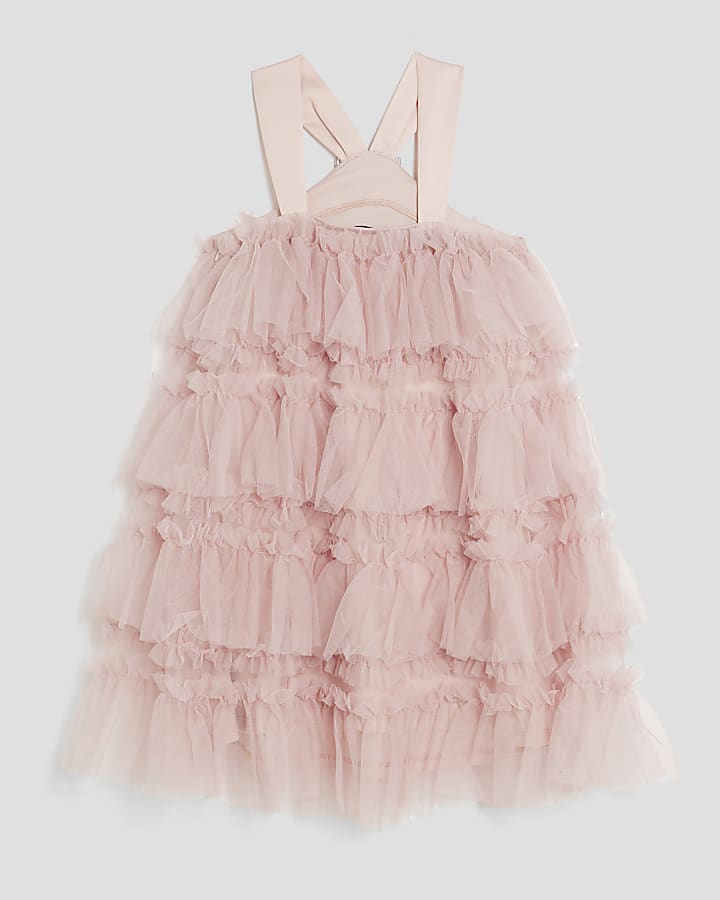 Girls Pink Tulle Layered Halter Neck Dress