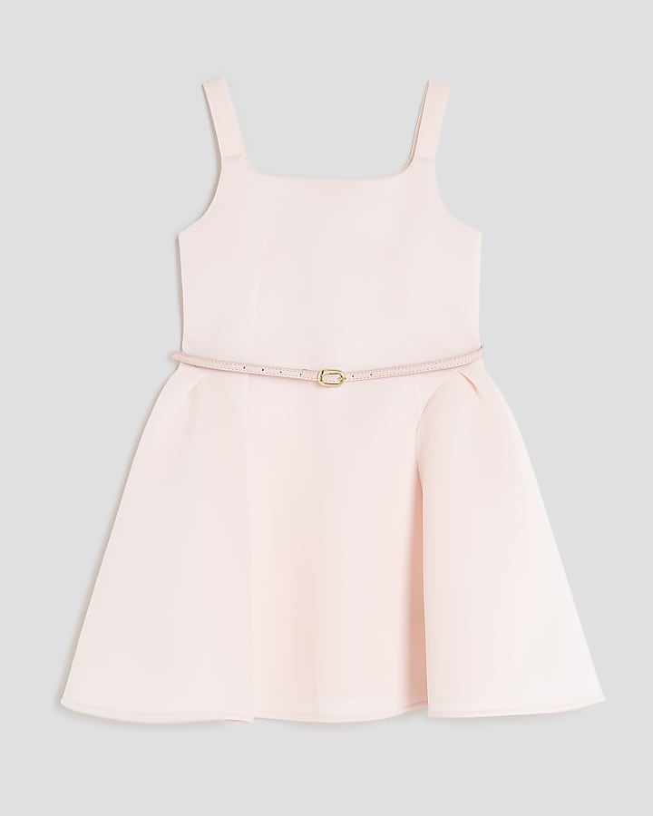 Girls Pink Belted Scuba Dress