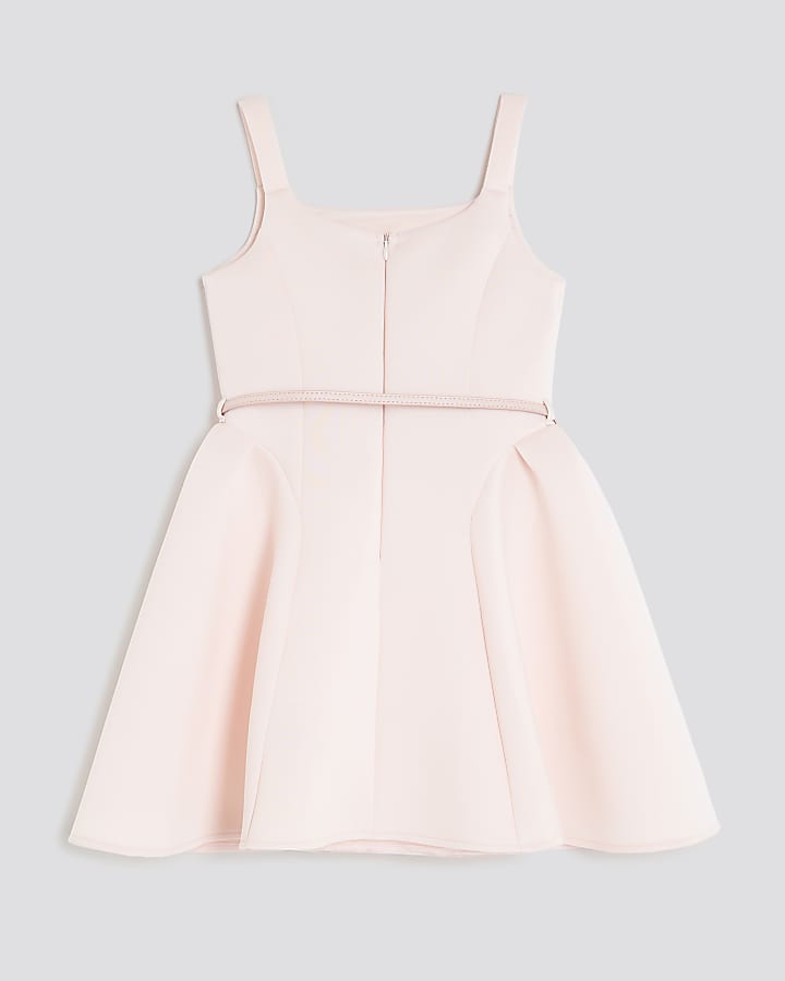 Girls Pink Belted Scuba Dress