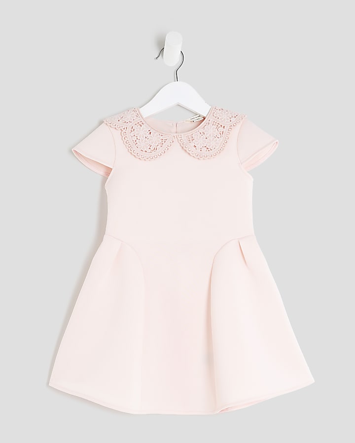 Mini Girls Pink Collar Bow Back Dress