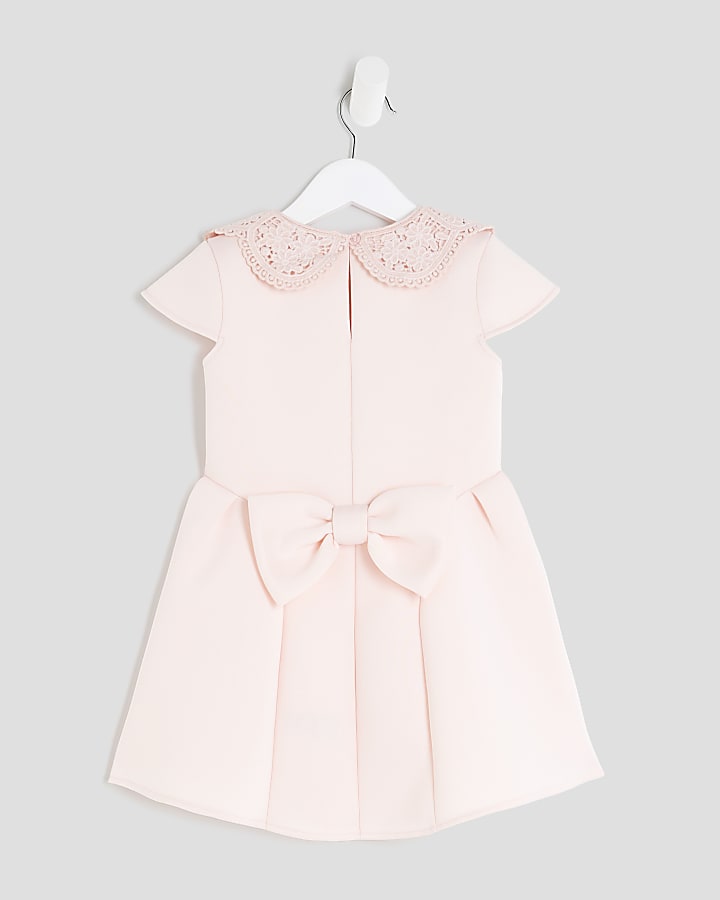 Mini Girls Pink Collar Bow Back Dress