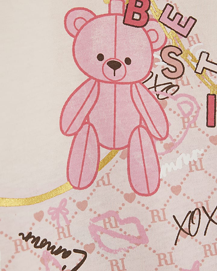 Mini Girls Pink Bear RI Monogram T-shirt Set