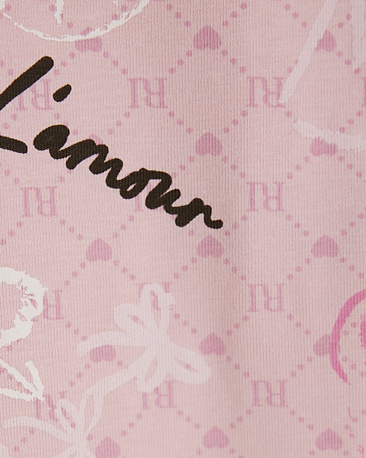 Mini Girls Pink Bear RI Monogram T-shirt Set