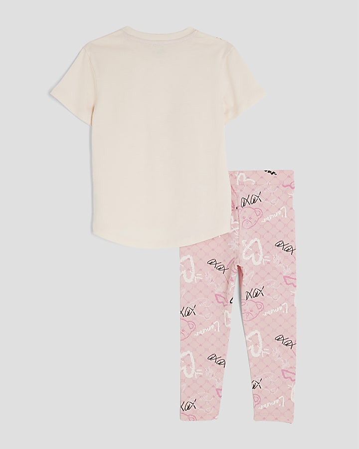 Mini Girls Pink Bear RI Monogram T-shirt Set
