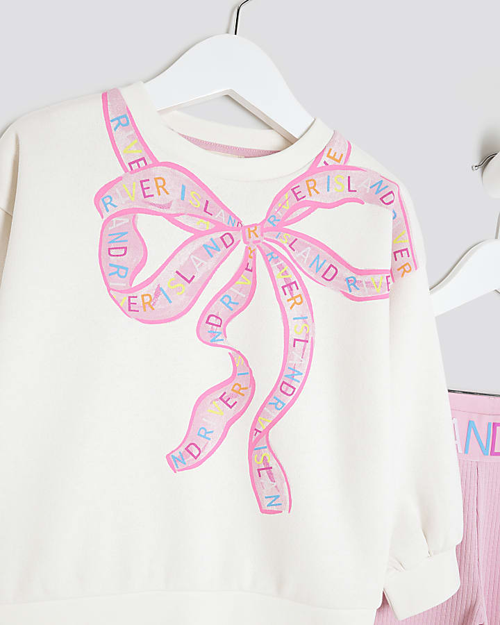 Mini Girl Cream Multi RI Bow Sweatshirt Set