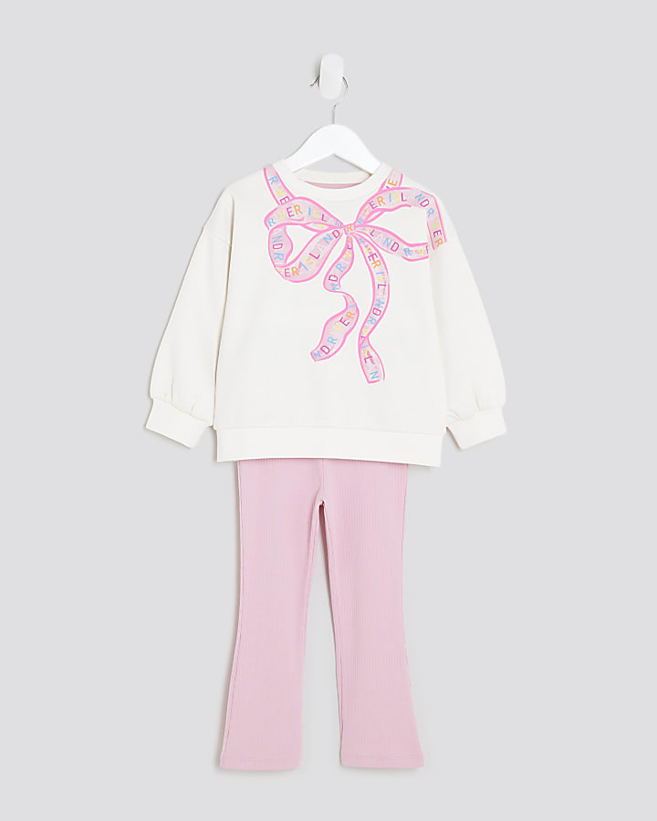 Mini Girl Cream Multi RI Bow Sweatshirt Set