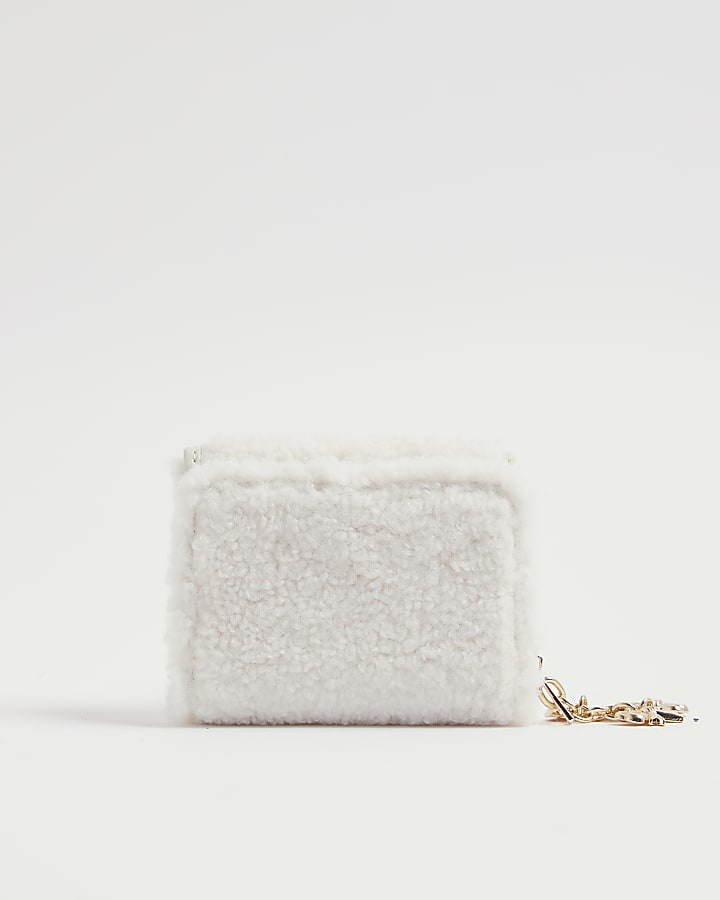 Girls Cream Borg Bow Purse