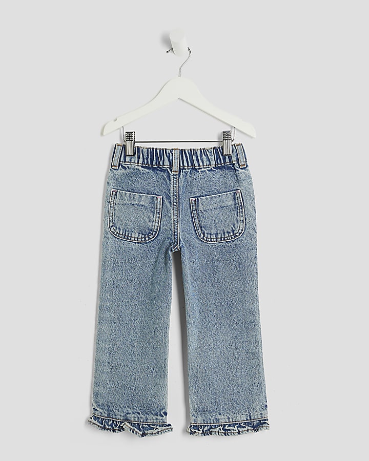 Mini Girls Blue Straight Leg Floral Jeans