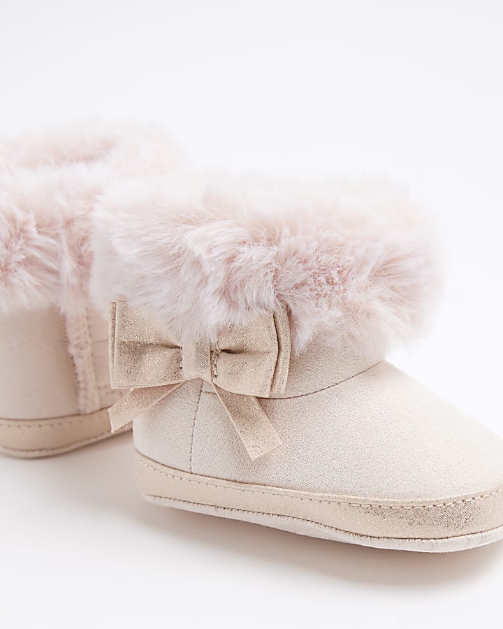 Baby Girls Pink Bow Faux Suedette Booties