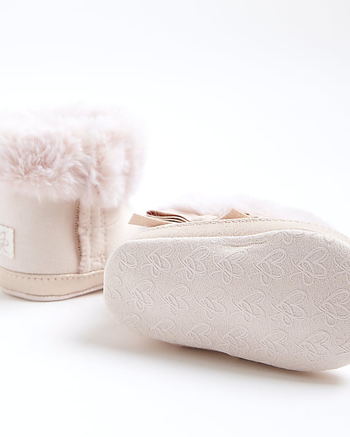 Baby Girls Pink Bow Faux Suedette Booties