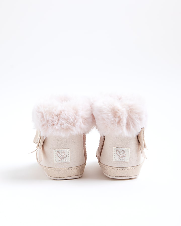 Baby Girls Pink Bow Faux Suedette Booties