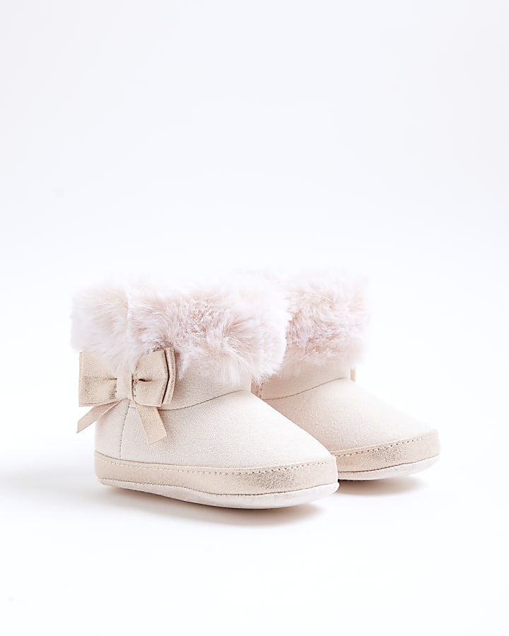 Baby Girls Pink Bow Faux Suedette Booties