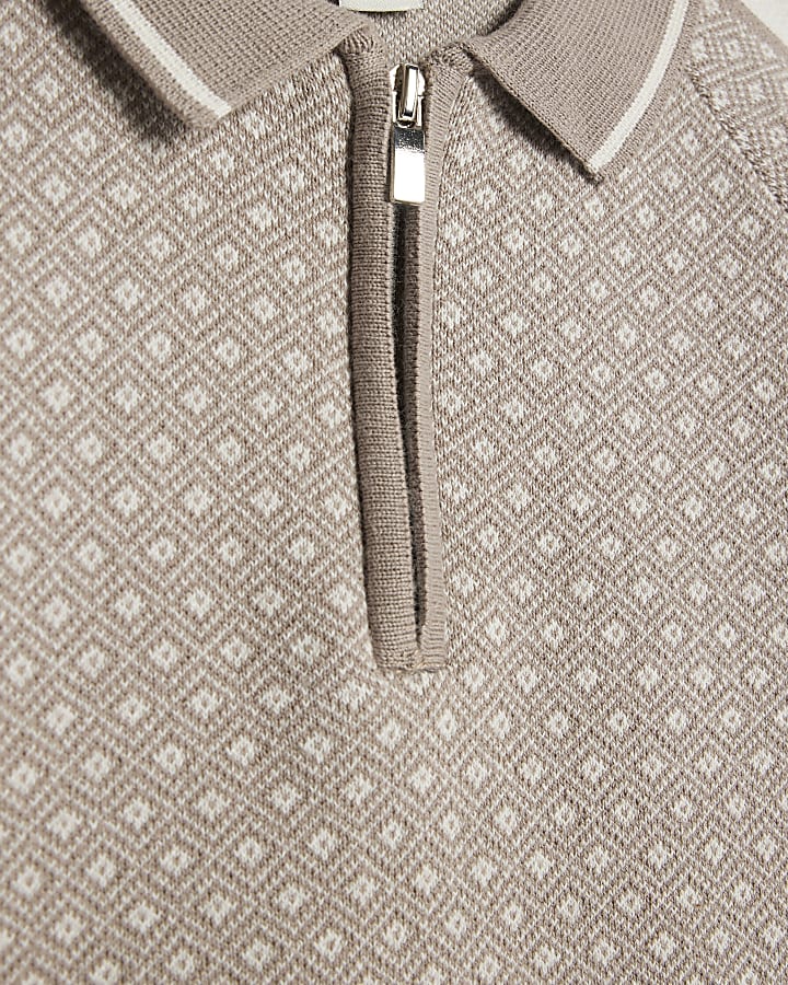Boys Beige Geometric Print Polo Shirt Set