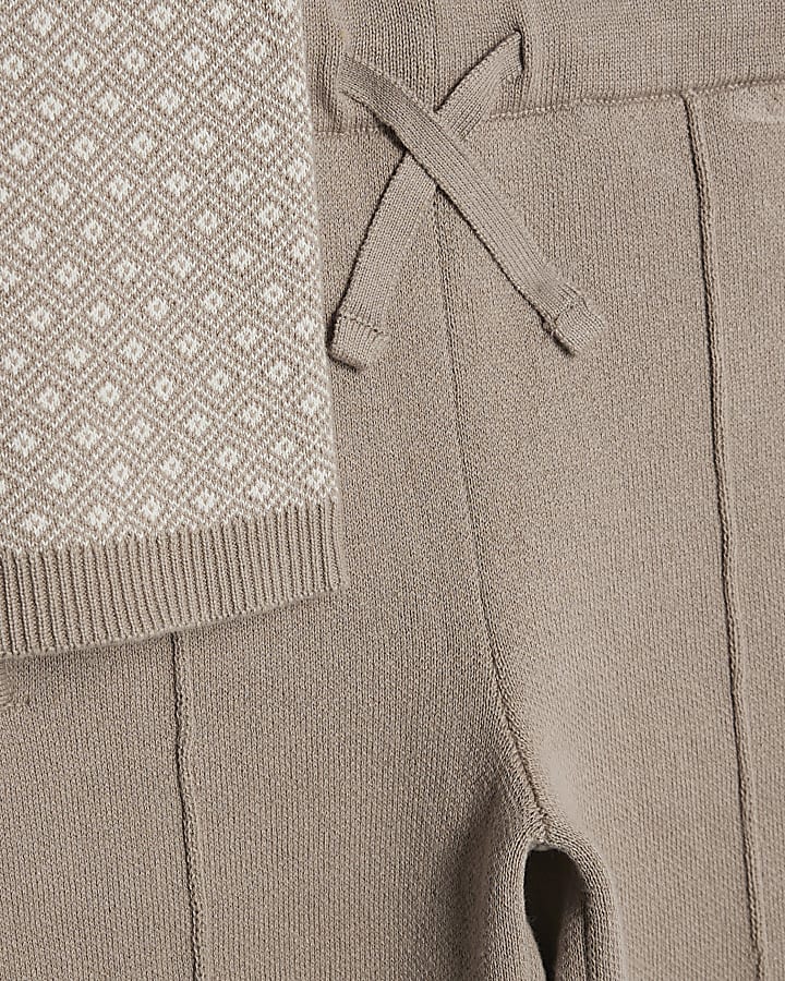 Mini Boys Beige Geometric Polo Shirt Set