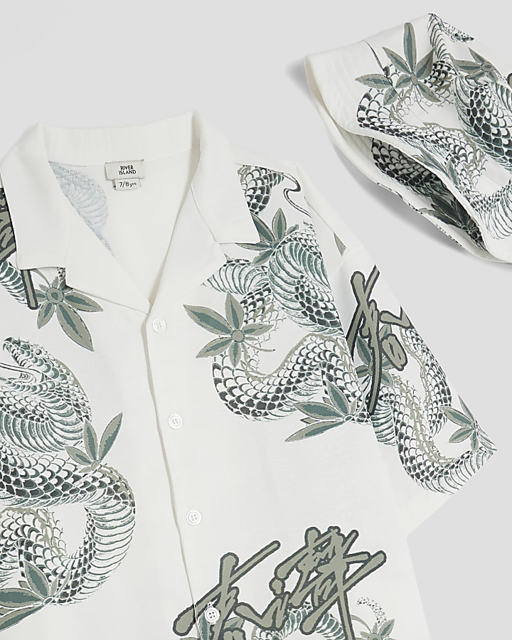 Boys White Japanese Dragon Shirt 3 Piece Set