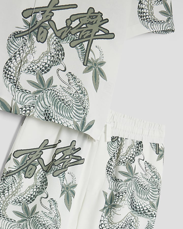 Boys White Japanese Dragon Shirt 3 Piece Set
