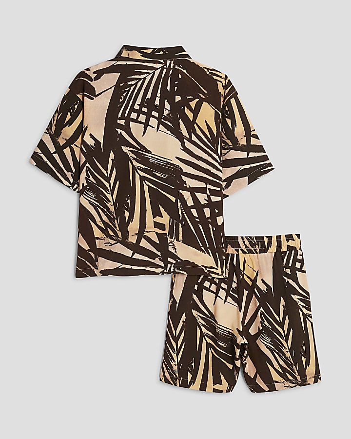 Boys Orange Palm Print Beach Shirt Set