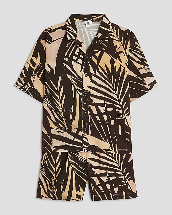 Boys Orange Palm Print Beach Shirt Set