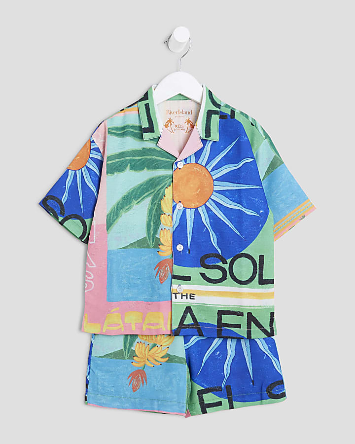 Mini Boys Blue Atlas Shirt And Shorts Set
