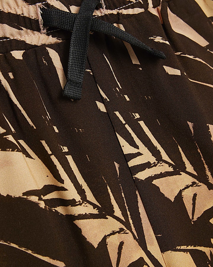 Mini Boys Orange Palm Print Beach Shirt Set