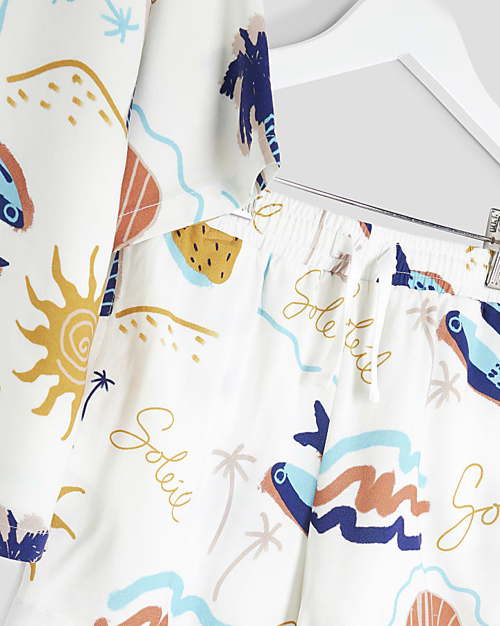 Mini Boys White Beach Print 3 Piece Set