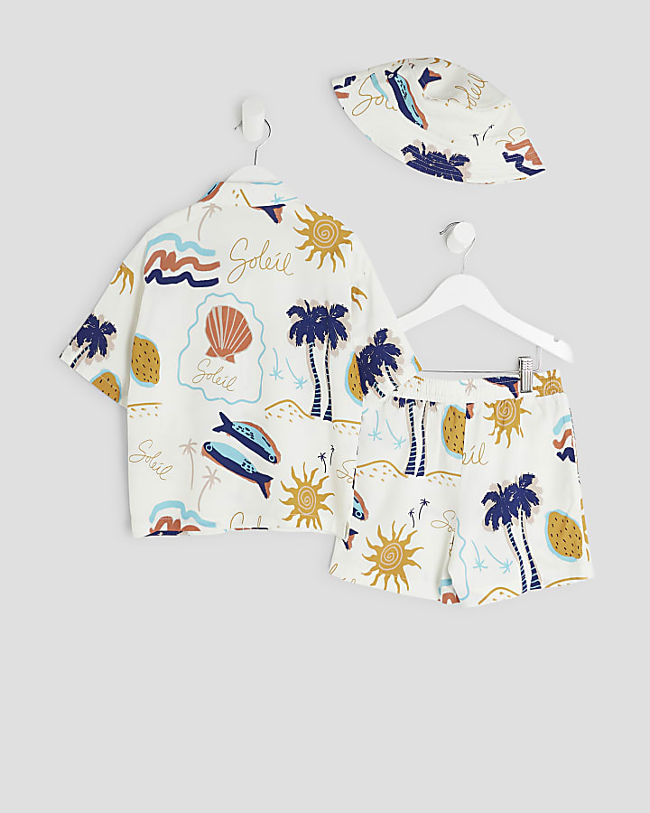 Mini Boys White Beach Print 3 Piece Set