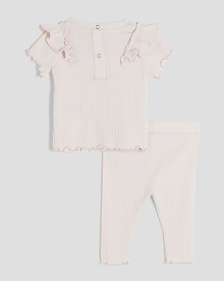 Baby Girls Pink Ribbed Leggings Set