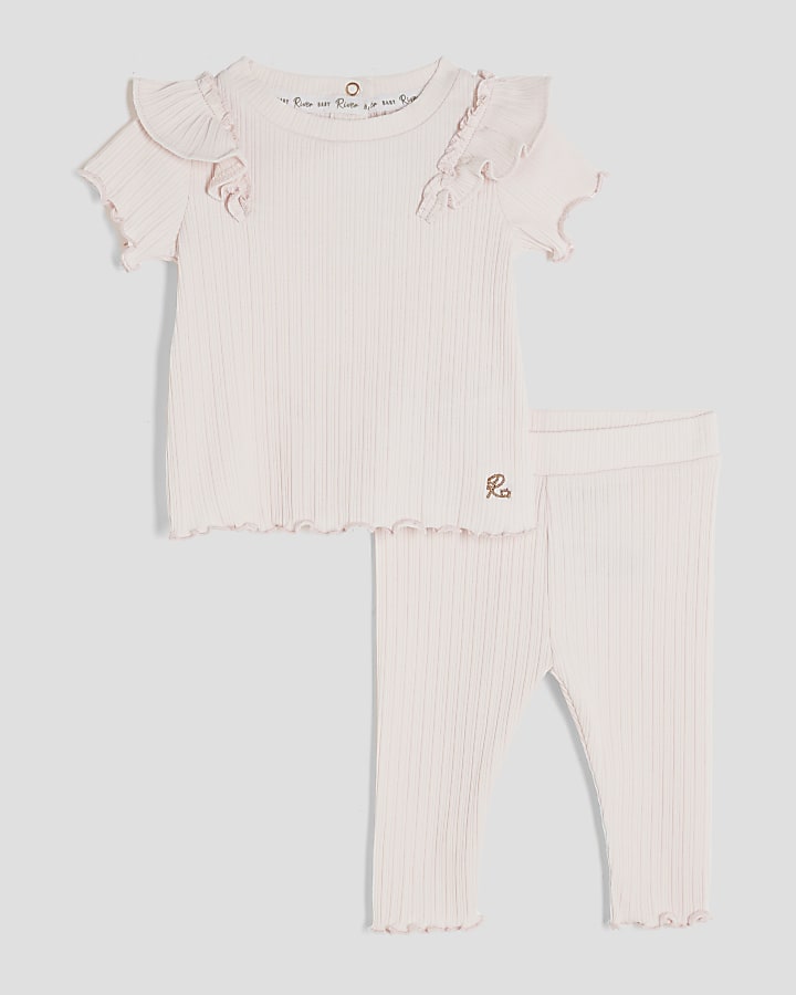 Baby Girls Pink Ribbed Leggings Set