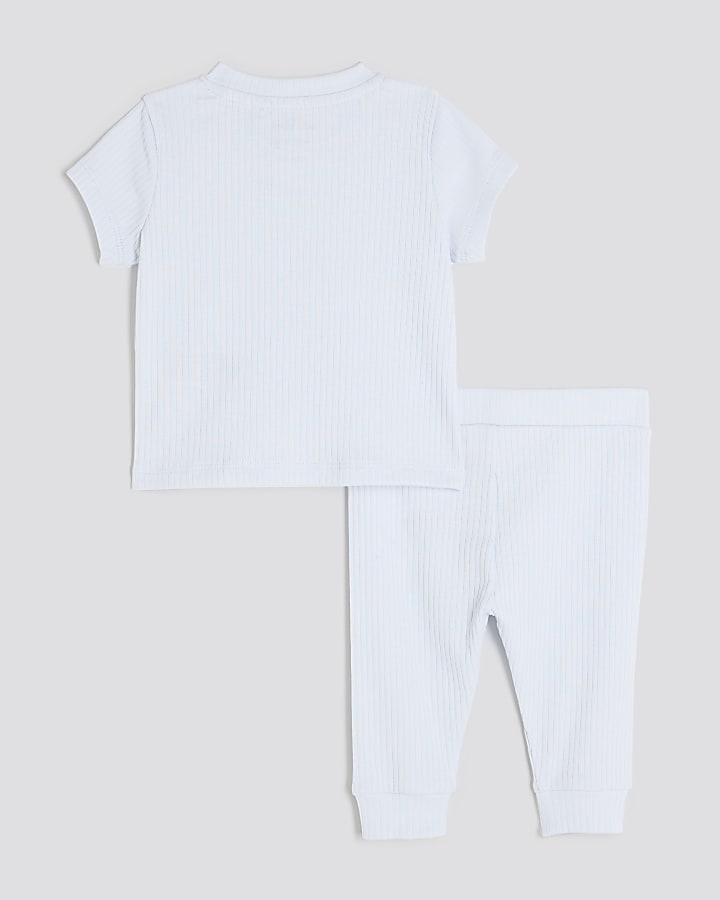 Baby Boys Blue Ribbed Top And Leggings Set