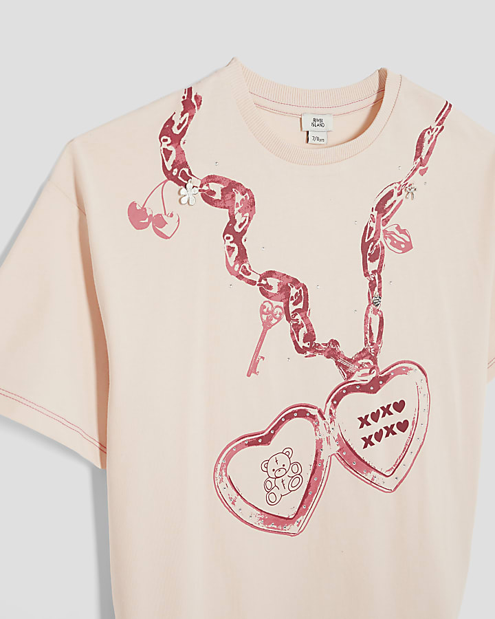 Girls Pink Heart T-Shirt And Bottoms Set