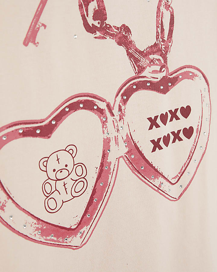 Girls Pink Heart T-Shirt And Bottoms Set