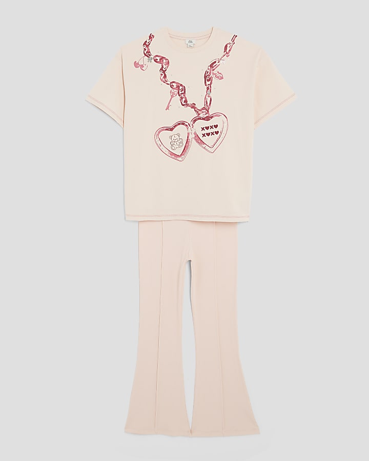 Girls Pink Heart T-Shirt And Bottoms Set