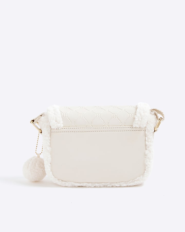 Girls Cream Borg Embossed Satchel Bag