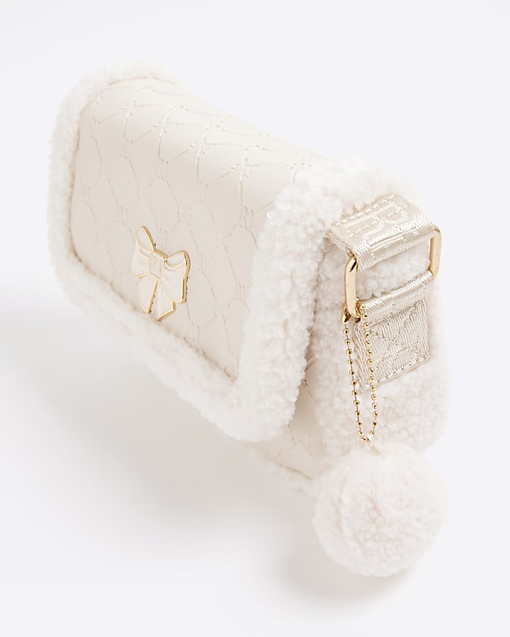 Girls Cream Borg Embossed Satchel Bag