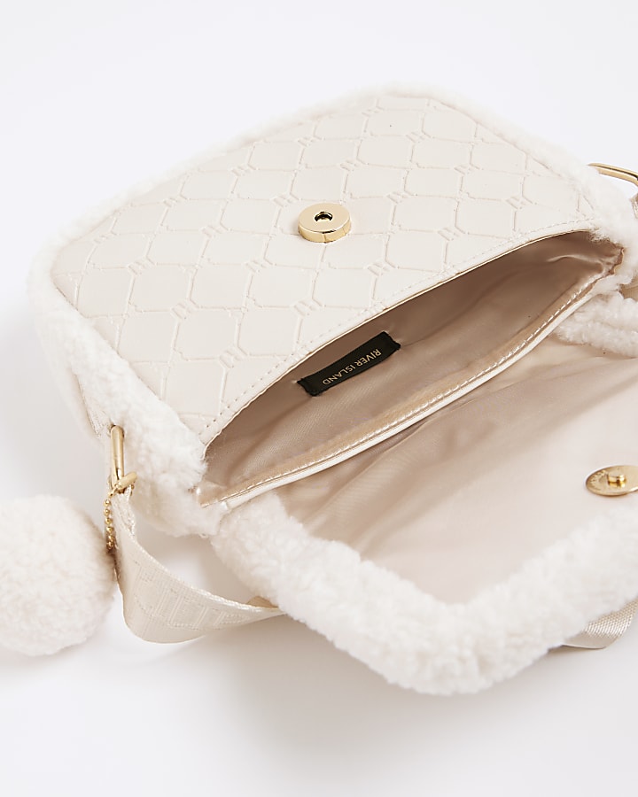 Girls Cream Borg Embossed Satchel Bag