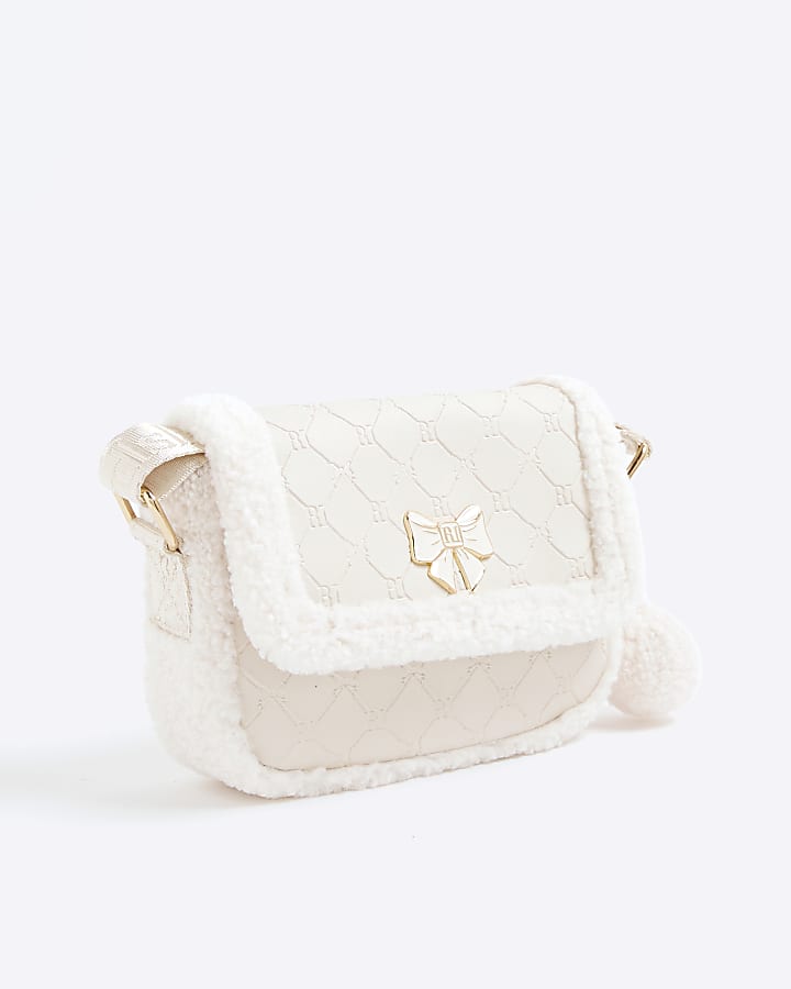 Girls Cream Borg Embossed Satchel Bag