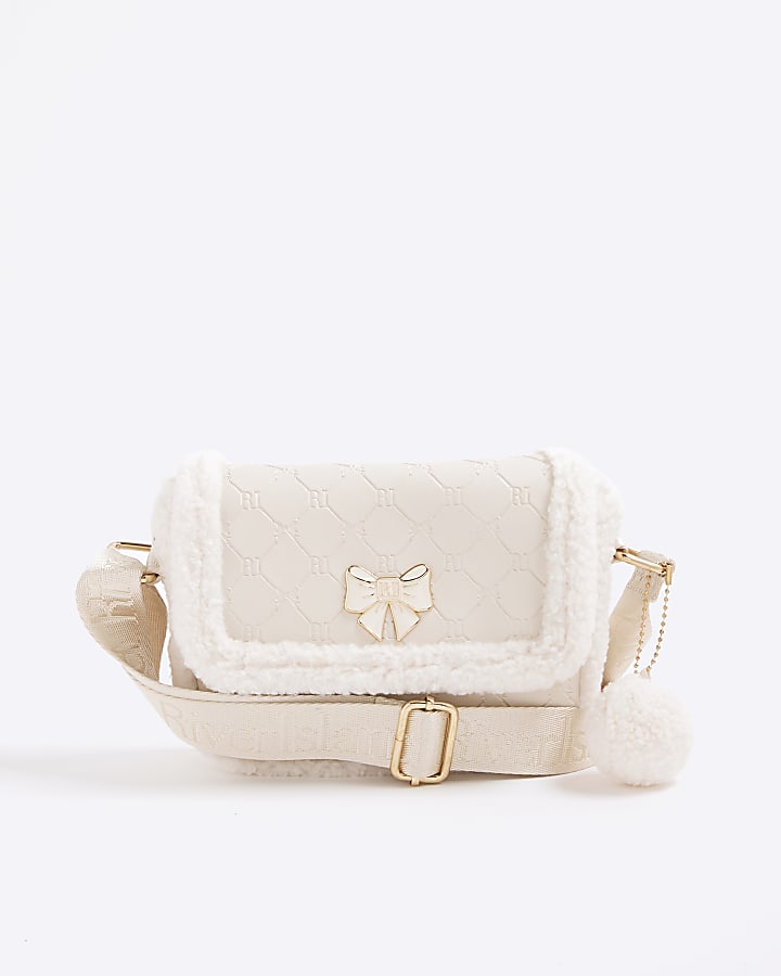 Girls Cream Borg Embossed Satchel Bag
