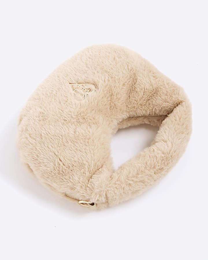 Girls Beige Faux Fur Grab Bag