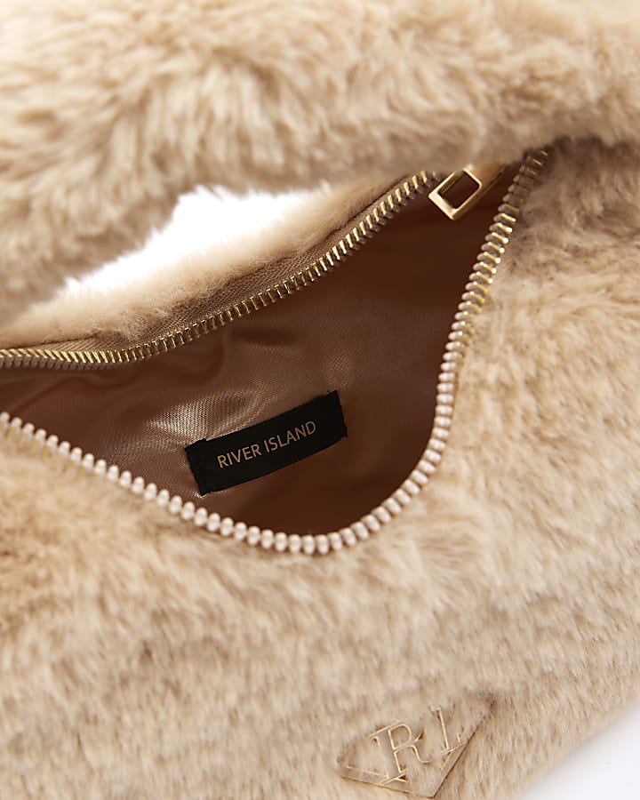 Girls Beige Faux Fur Grab Bag