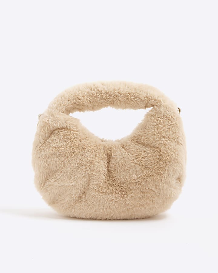 Girls Beige Faux Fur Grab Bag