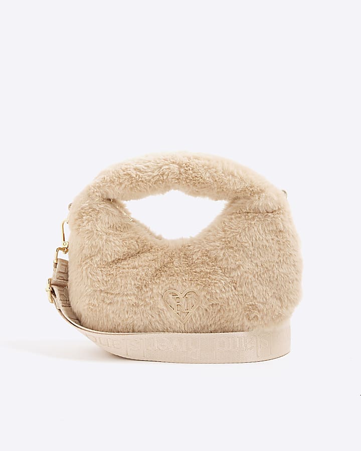 Girls Beige Faux Fur Grab Bag