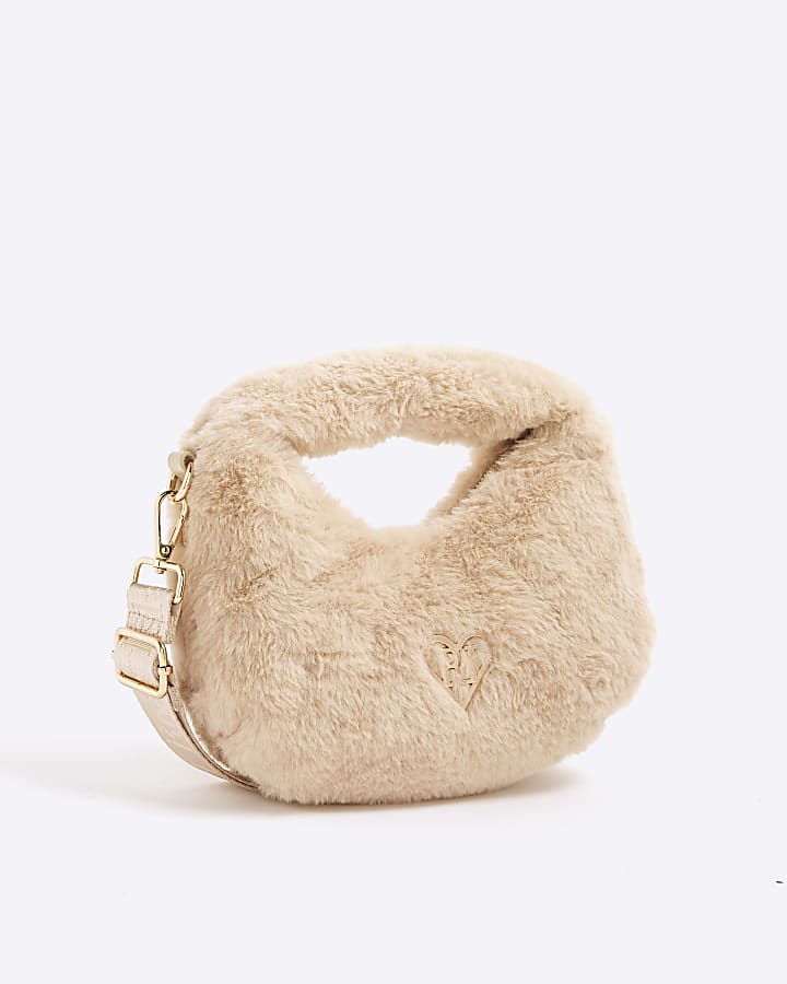 Girls Beige Faux Fur Grab Bag
