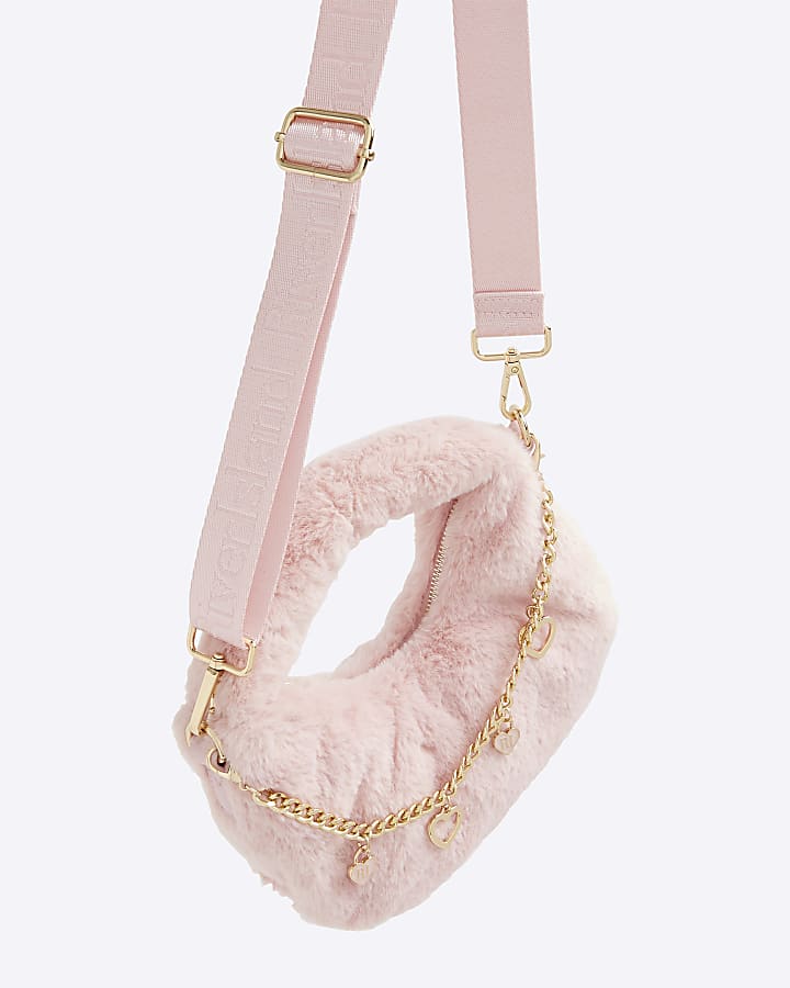 Girls Pink Faux Fur Chain Grab Bag